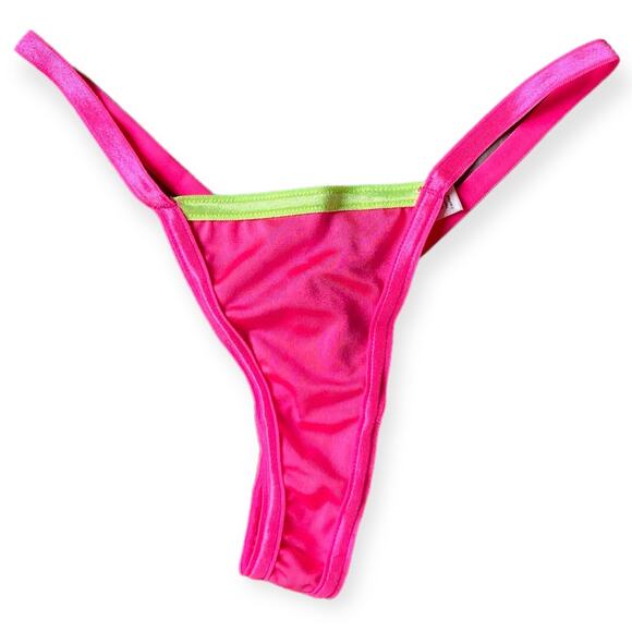 NEW Neon Pink Microfiber Dress with Rainbow Neon Elastic Strap Back G-String - Picture 3 of 3